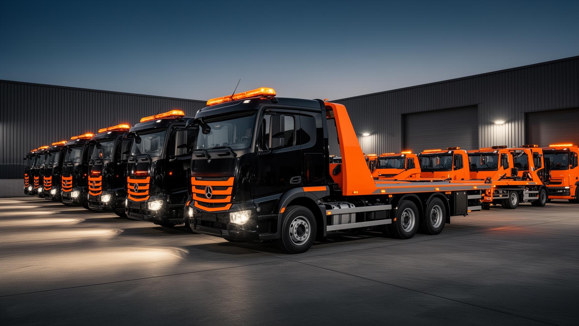 704 Towing fleet of flatbed trucks